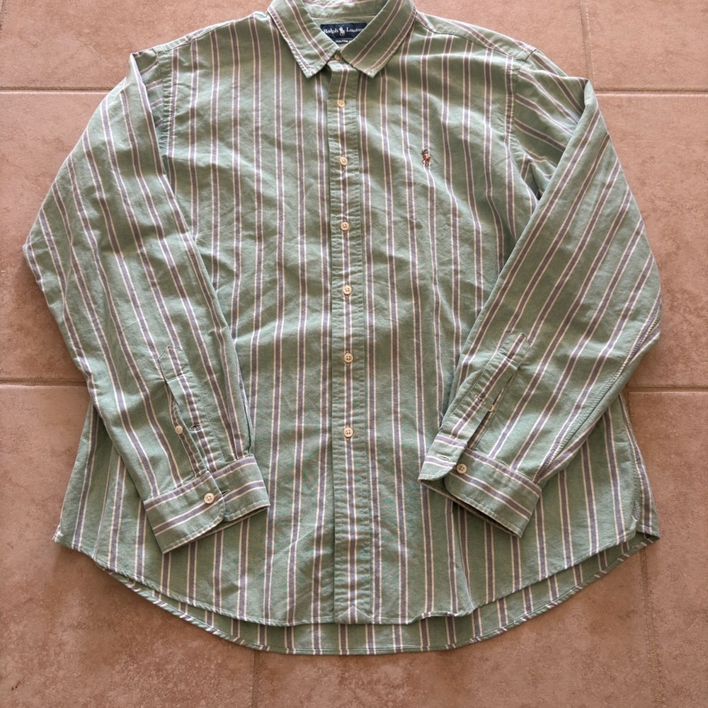 Ralph Lauren Green Striped Button Down Shirt